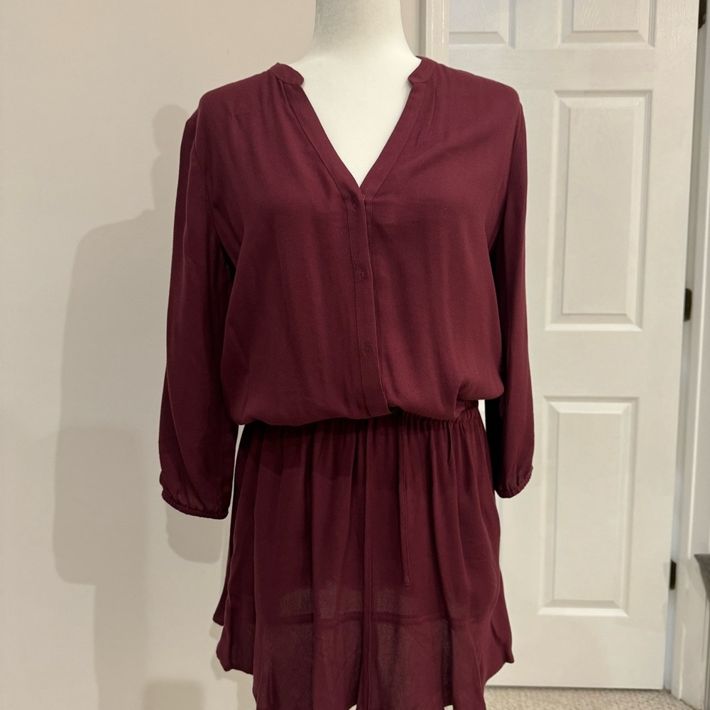 Soft joie cranberry tie front dress long sleeve